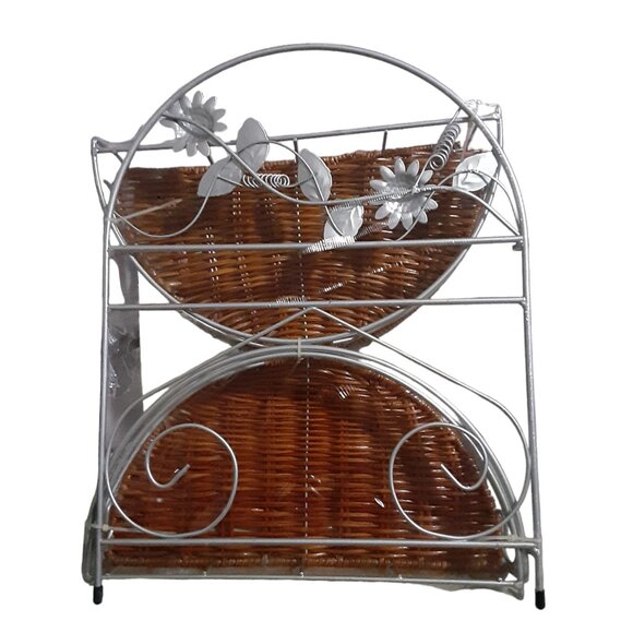 2 Tier Wicker Shelf Silver w/Sunflower Design - Picture 3 of 3